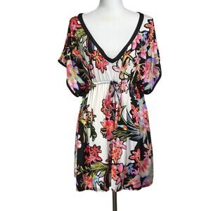 Nanette Lepore Swim coverup, black floral, medium, resort, vacation, beach